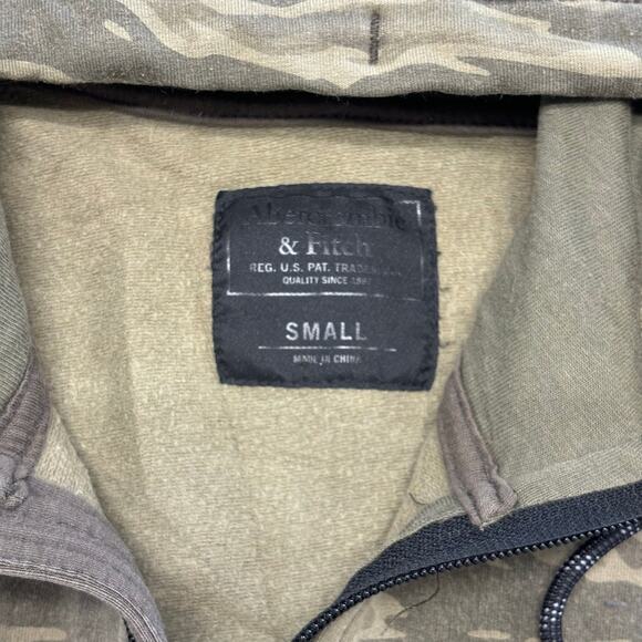 Abercrombie &‎ Fitch Green Camouflage Mens Small Full Zip Drawstring Camo Hoodie - Picture 4 of 8